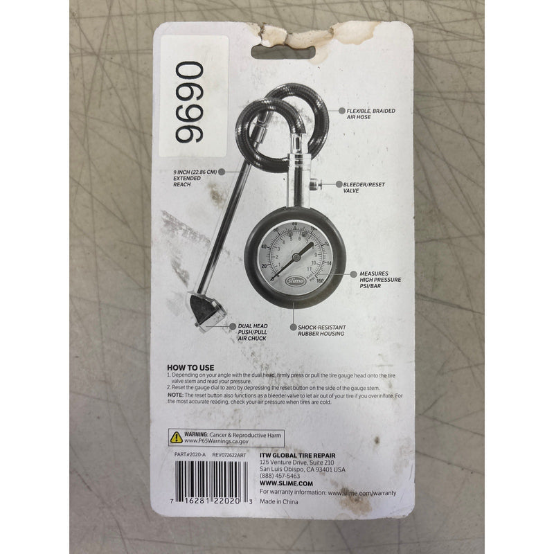 Slime Dual Head RV Dial Tire Gauge 10-160PSI Extra Long Air Hose Shock Resistant