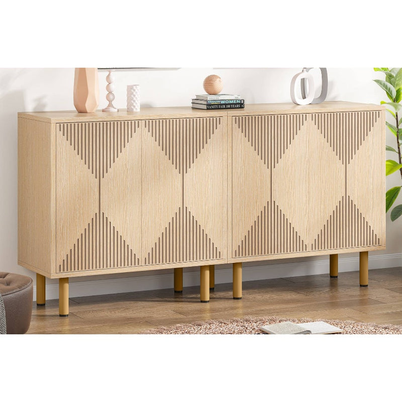 Tribesigns Modern Sideboard Buffet, 59" Wood Storage Cabinet with 4-Doors - Tan