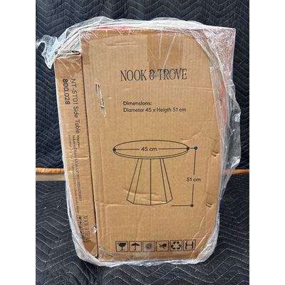 Nook & Trove Round Side Table Wood Table, Marble Imitation 17.7" Nightstand Grey