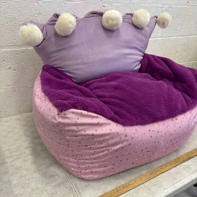 Bean Bag Chair Comfy Plush Kids Furniture, Pink & Purple Crown & Stars Design