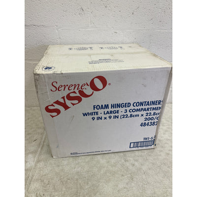 Sysco Foam Hinged Lid Containers White 9" x 9 "x 3", 3-Compartment 200 Pack