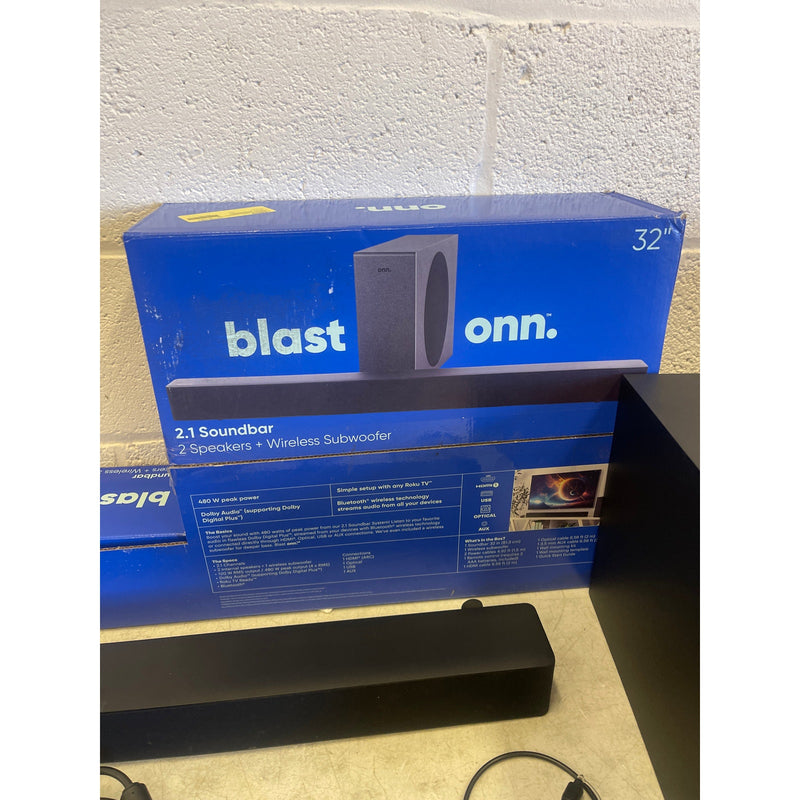 Onn. 32" 2.1 Soundbar with 2 Speakers & Wireless Subwoofer, Bluetooth, 480 Watt