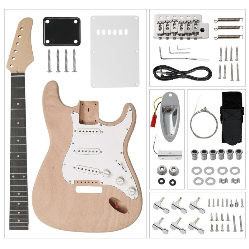 DIY Electric Guitar Kit Mahogany Body 6 Strings Maple Neck Shoulder Strap SSS