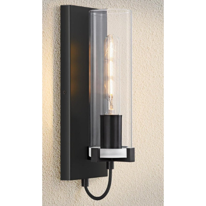 Matte Black Wall 1-Light Bathroom Vanity Light Fixture 11" Cylinder Glass