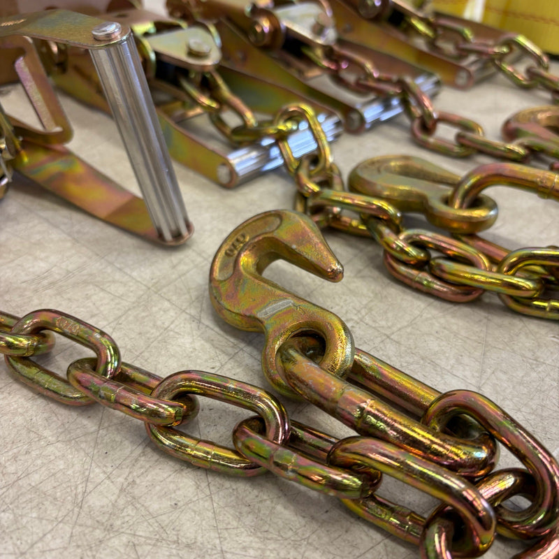 Waltyotur 4 Pcs Auto Chain Ratchet Straps 2 x 96 Classic Yellow 3300 LB CAP