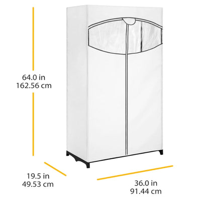 Whitmor White Clothes Closet Wardrobe, Fabric Cover 19 x 36 x 64 in Freestanding