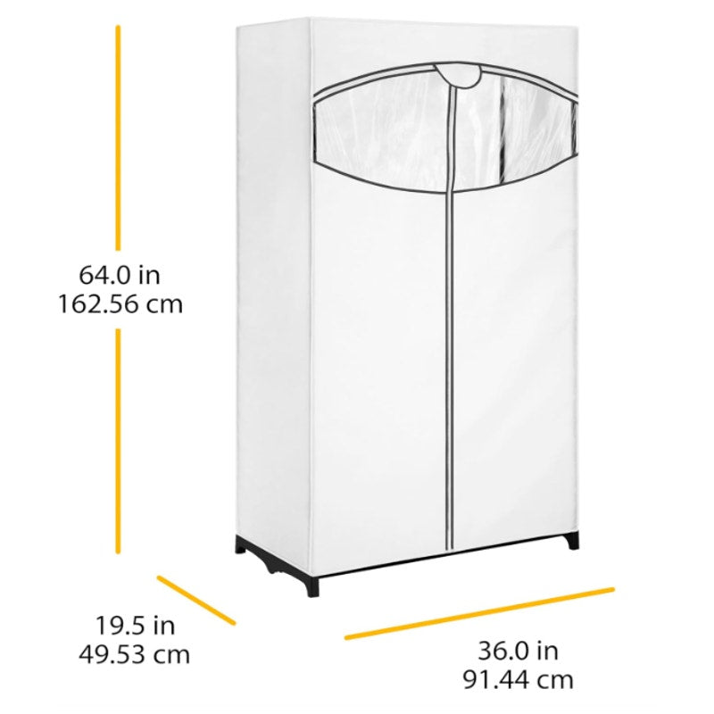 Whitmor White Clothes Closet Wardrobe, Fabric Cover 19 x 36 x 64 in Freestanding