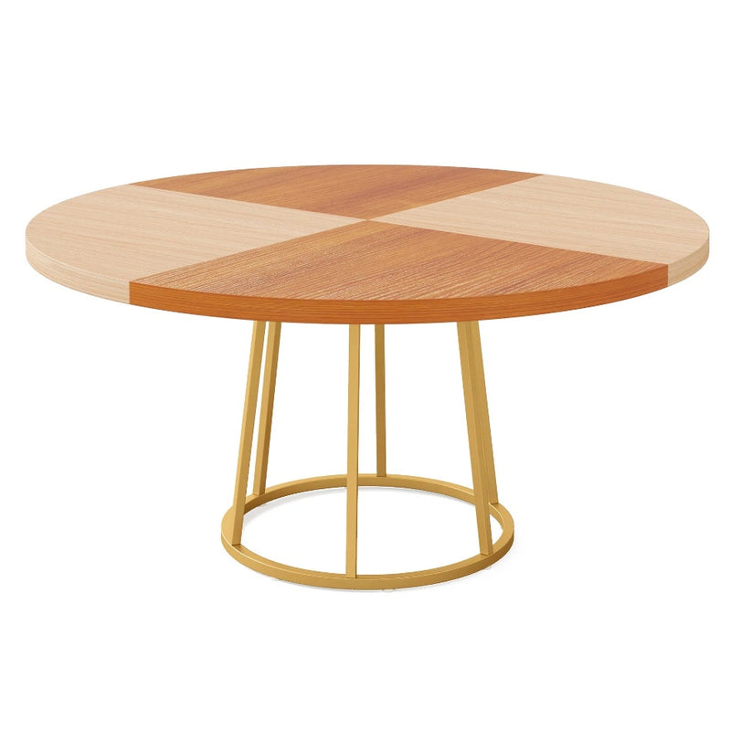 Tribesigns Round Dining Table 47" Kitchen Table Gold Metal Base 2-Tone Brown Top