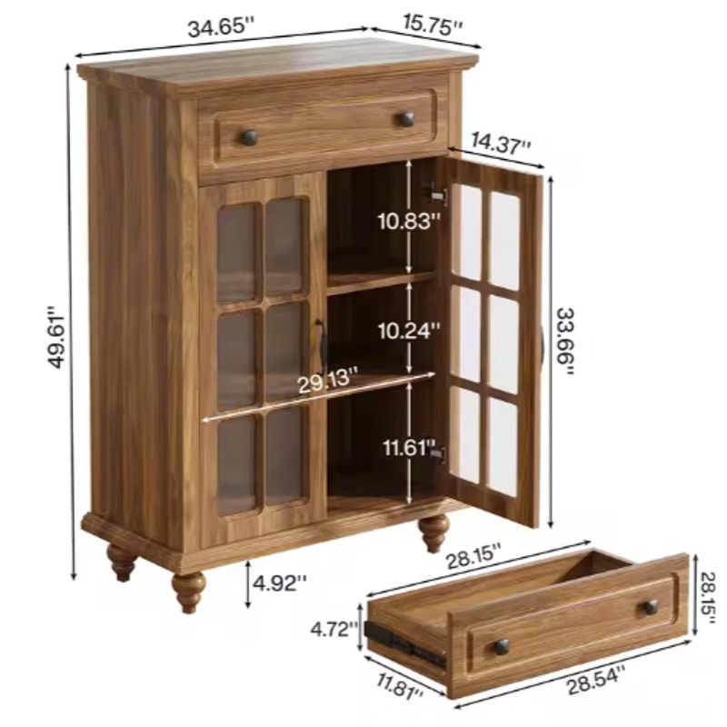 Tribesigns Shoe Storage Wooden Farmhouse Cabinet, 2 Door, 3 Shelf, 1 Drawer