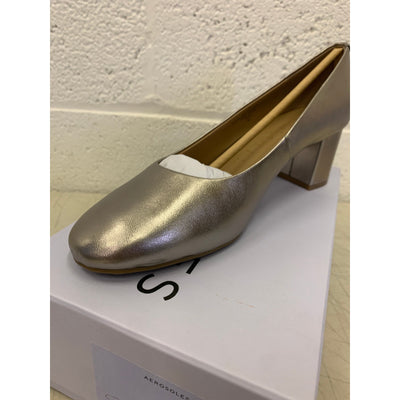 Aerosoles Shoes Ebel Comfortable Women's Mid Heel Pump Gold Leather Size 10.5