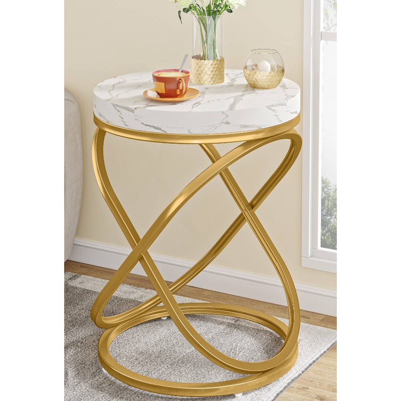 Tribesigns Round End Table, 26" Tall Sofa Side Table with Faux Marble Top - Gold