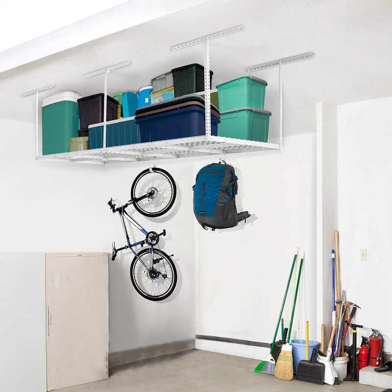 Fleximounts 4ftx8ft Height Adjustable Celling Storage Rack for Large Items& Bins