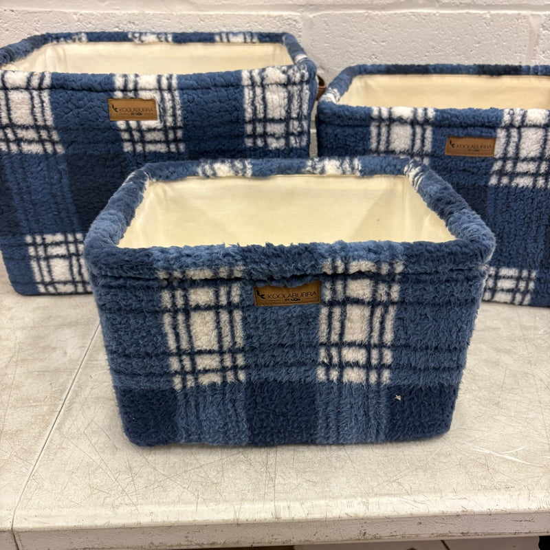 Koolaburra by Ugg 3 Piece Storage Set Soft Fuzzy Baskets Home Organization, Blue