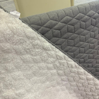 Queen Comforter, Reversible Plush Blanket w Diamond Stitching Design Gray, White