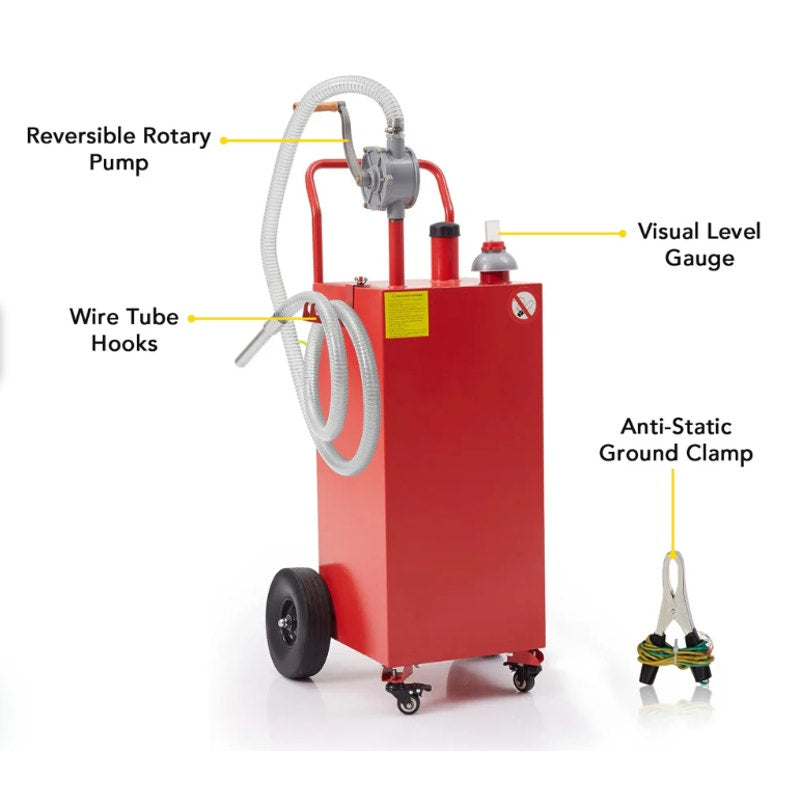 GARVEE 40-Gal Gas Caddy with Pump, No Front Wheels, Fuel Storage - Red