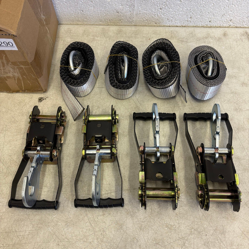 Waltyotur 4 Pcs Auto Lanyard Ratchet Straps 2 x 96 Gray / Black 3300 LB CAP