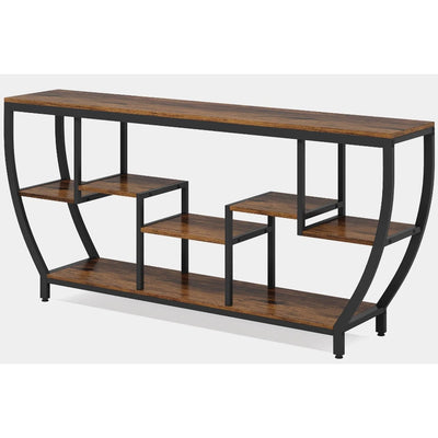 Tribesigns Industrial Console Table 70.9" Entryway Sofa Table w 7-Shelves Brown