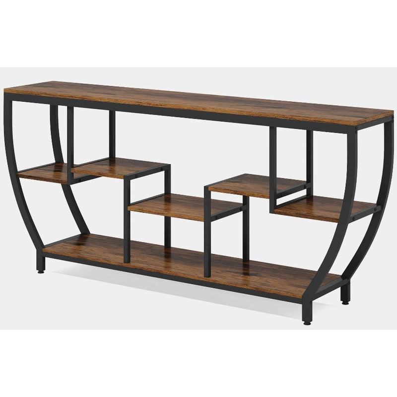 Tribesigns Industrial Console Table 70.9" Entryway Sofa Table w 7-Shelves Brown