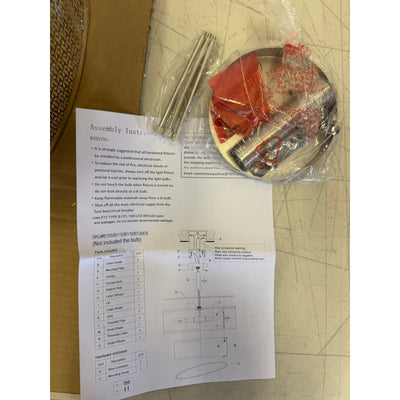 Leading Lightning 22in Woven Rattan Linen Hanging Light Fixture, Mount Ceiling