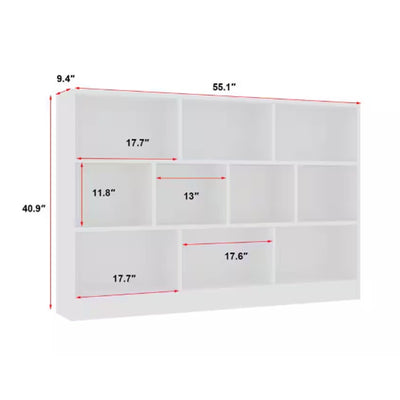 FUFU&GAGA White 10-Shelf Freestanding Standard Wood Bookcase With Cubes