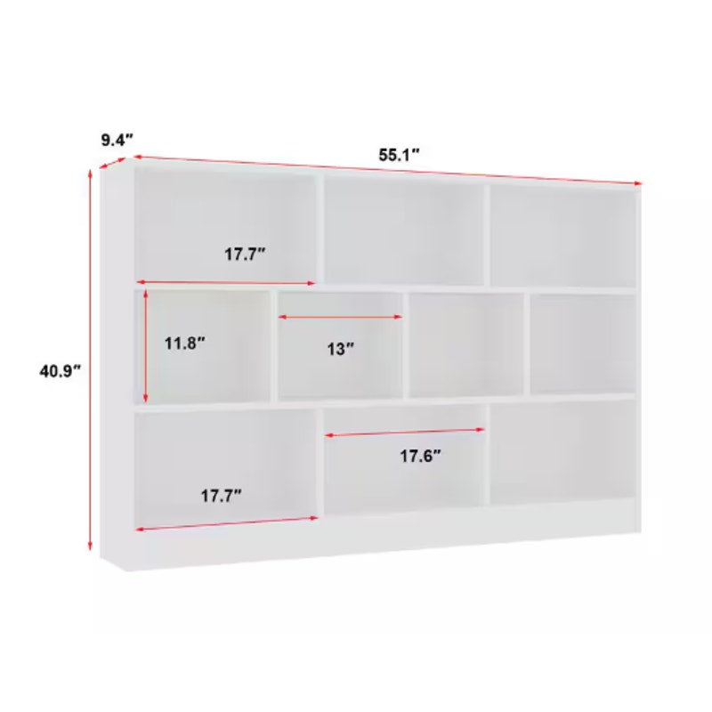 FUFU&GAGA White 10-Shelf Freestanding Standard Wood Bookcase With Cubes