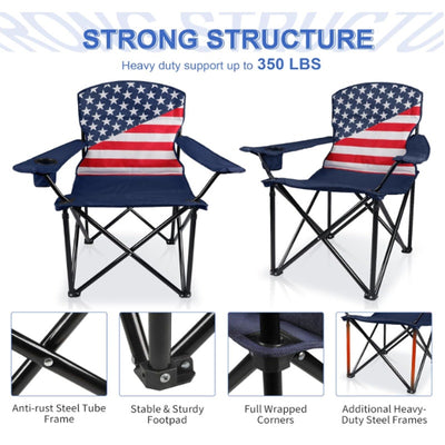 2-Pack Folding Camping Chairs Padded Lawn Chair 350-lbs American Flag Pattern