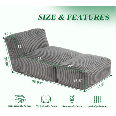Hobestluk Big Bean Bag Lounger Chairs Large Beanbag Chair Memory Foam - Gray
