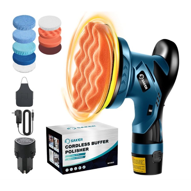 Saker Cordless Buffer Polisher PLUS 12V Rechargeable Battery Blue 10 Accessories