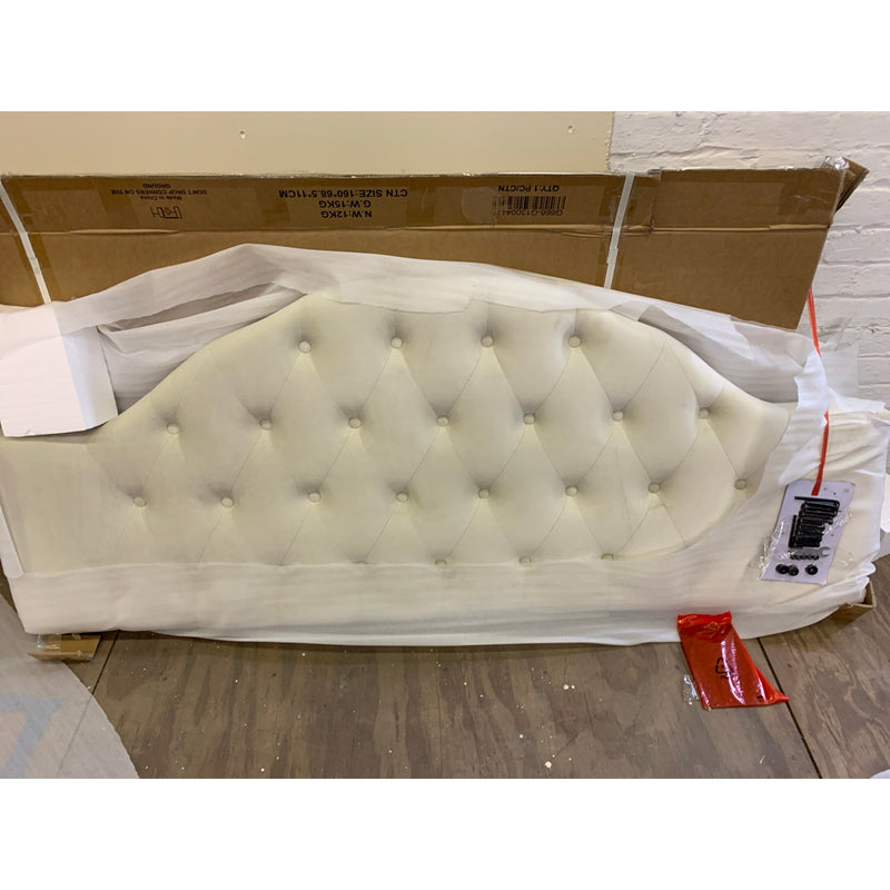 Upholstered Headboard Button Tufted Upholstery Adjustable Height Queen Off White