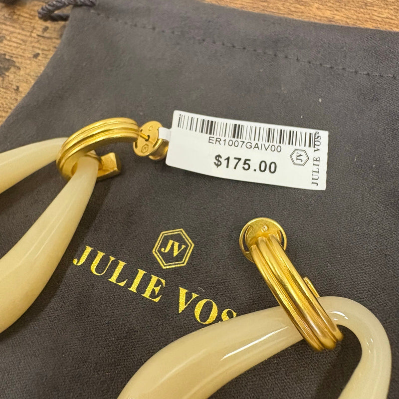 Julie Vos 2.4" Carnaby Doorknocker Earring, 24K Gold Plated - Ivory - Tan