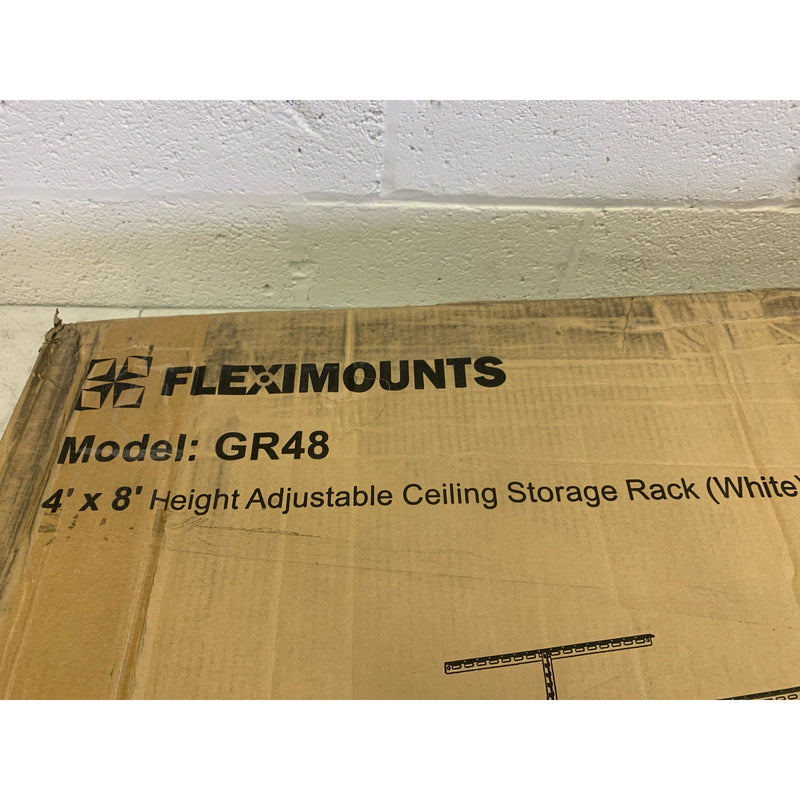 FLEXIMOUNTS 4ftX8ft Heavy Duty Overhead Adjustable Ceiling Storage Rack, White