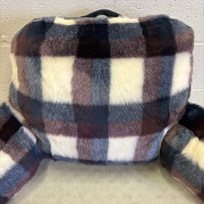 UGG Plush Backrest Pillow, 36"W x 20"H Reading Pillow Soft - Blue Plaid Design