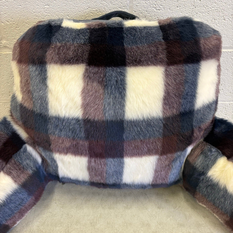 UGG Plush Backrest Pillow, 36"W x 20"H Reading Pillow Soft - Blue Plaid Design
