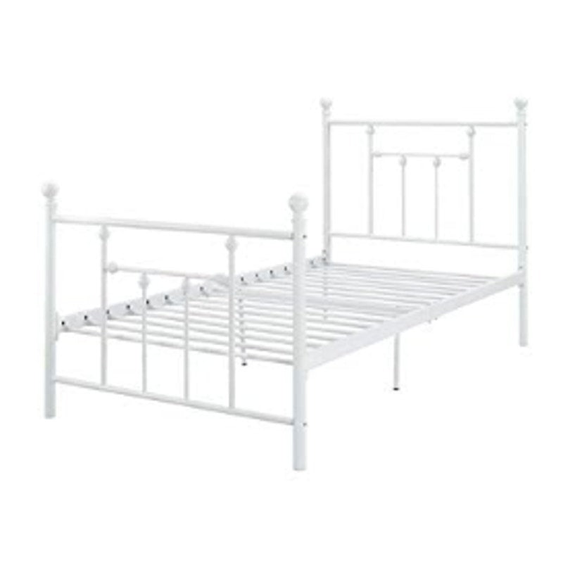 DHP Metal Twin Bed w Round Finial Post Headboard & Footboard, White