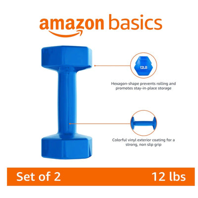 Set-of-2 12-lb Amazon Basics Vinyl Coated Dumbbell Hand Weights, Alloy Steel Vinyl