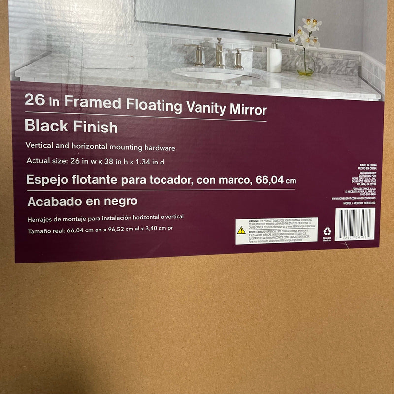 Home Decorators 26" W x 38" H Rectangular Floating Vanity Mirror Framed Black