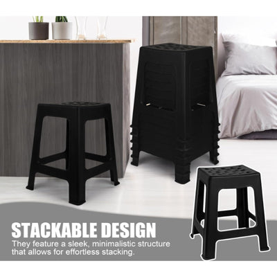 6-Pack Plastic Stools 16.9 Inch Black Nesting Stools Portable Backless, READ