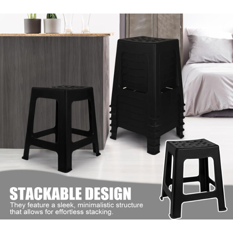 6-Pack Plastic Stools 16.9 Inch Black Nesting Stools Portable Backless, READ