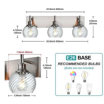 Bathroom Vanity Light 3-Light Vanity Fixture w Globe Clear Glass Shade, Black