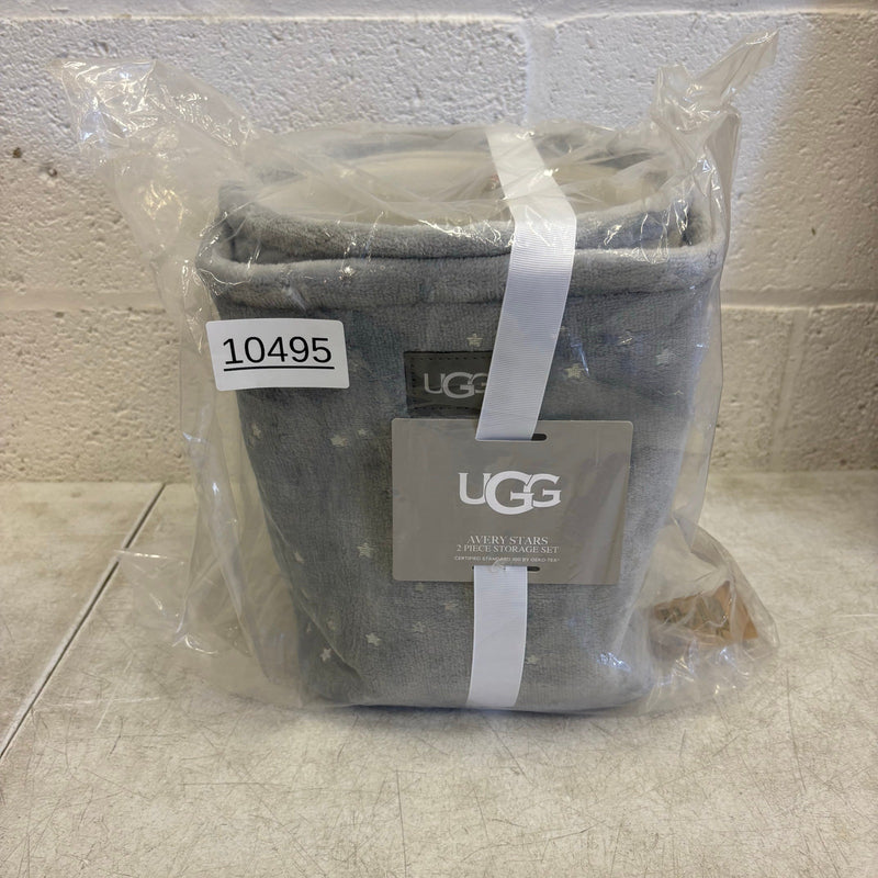 UGG Avery Stars 2-Piece Storage Square Bin & Round Waste Bin, Soft Fuzzy - Gray