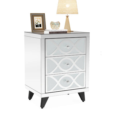 Tribesigns Modern Mirrored Nightstand 3 Drawers Slanted Legs Black Interior
