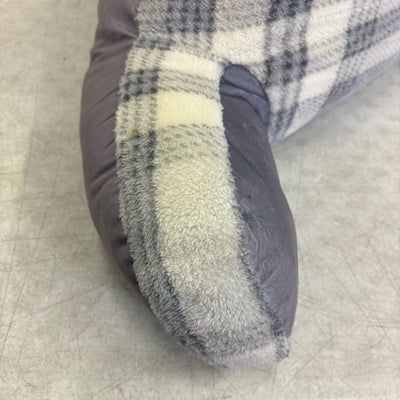 Plush Backrest Pillow, 34"W x 18"H Reading Pillow Soft - Gray Plaid Design