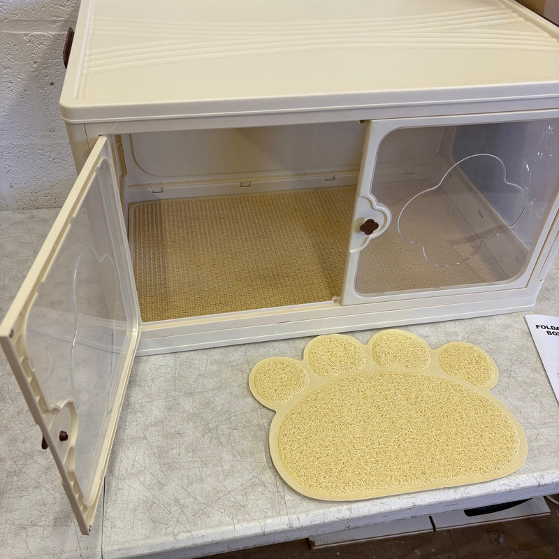 SET-OF-2 MeexPaws Plastic Foldable Litter Box w 2 Mats, Easy Access Doors - Tan