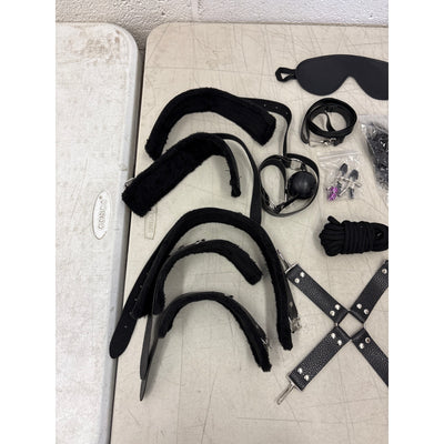 Bondage Kit, Adult BDSM, Whip, Handcuffs, Ball Gag, Nipple Clamps, Blindfold