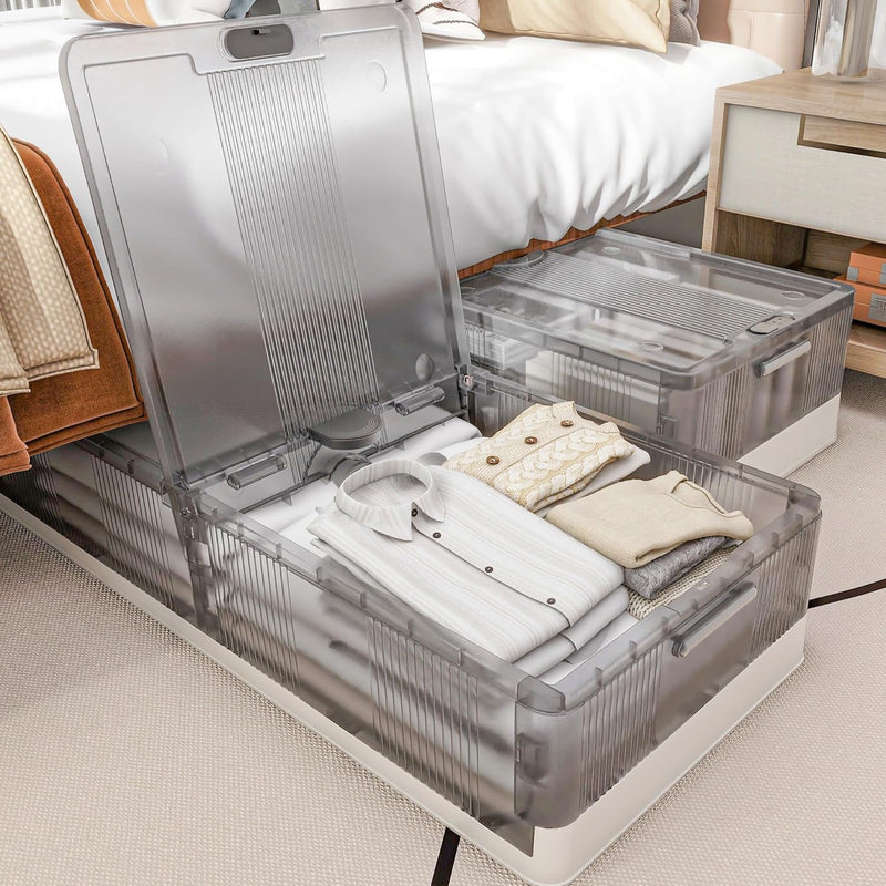 2 Pk Under-Bed Storage Box w Wheels, Stackable, Shoe / Clothing Storage, Gray