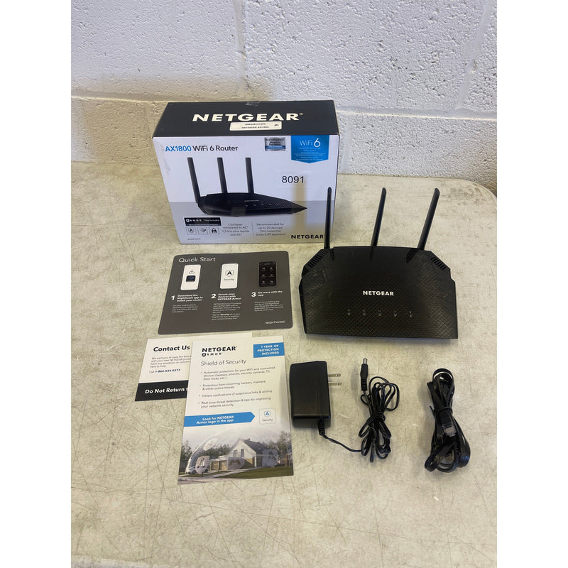 NETGEAR - AX1800 Wi-Fi 6 Router with Ethernet cable, Power adapter - Black