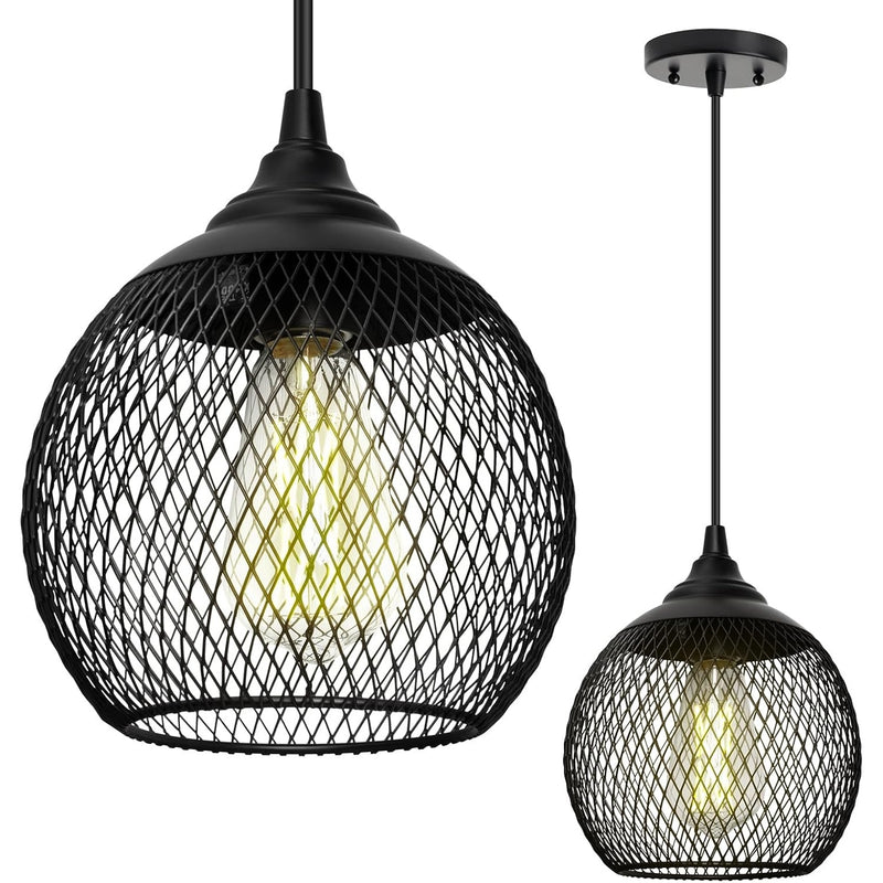 Hanging Cage Chandelier Ceiling Light Hollow Wrought Iron, Black, 6.5" W x 10" H