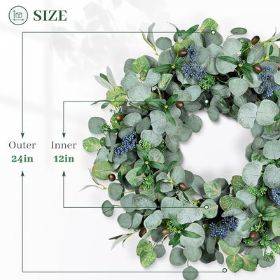 24-Inch Eucalyptus Door Wreath with Olive Leaves & Berries - Green
