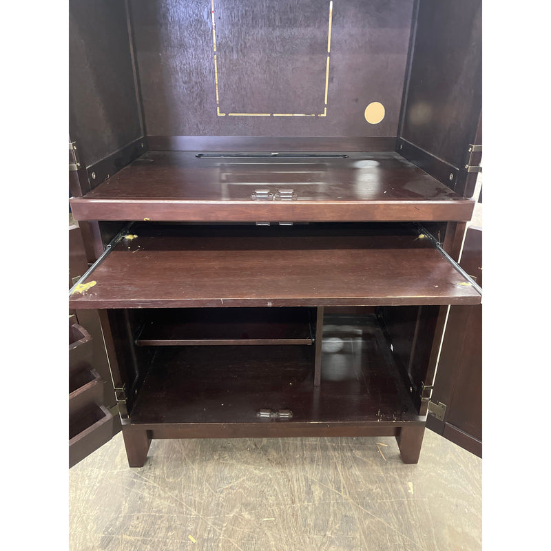 Cabinet Desk and Storage, Bulletin, Dry Erase, Pull Out Keyboard Tray Wood Brown