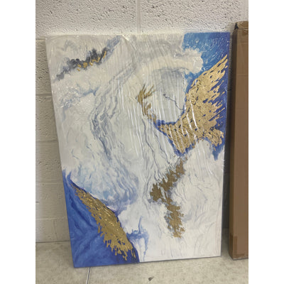 Abstract Blue, White, Gold Wall Hanging Art piece Printed 40" x 28" Wall Decor